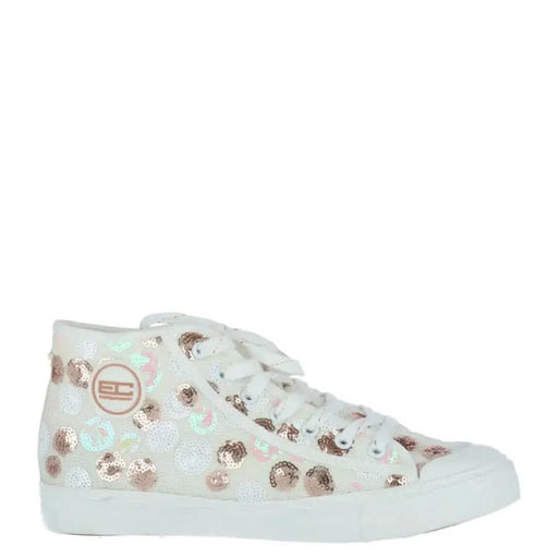 White high-top sneaker with rose gold polka dots, iridescent accents - Enrico Coveri Women Sneakers