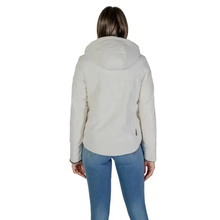 White hooded winter jacket with long sleeves from Suns Women Jacket collection