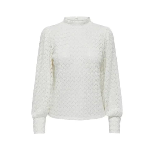 White lace blouse with high neck and puffed sleeves from Jacqueline De Yong Women Top