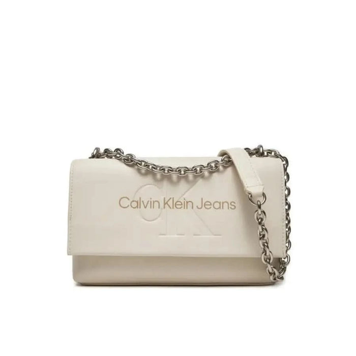 White leather Calvin Klein Jeans handbag with chain strap for women