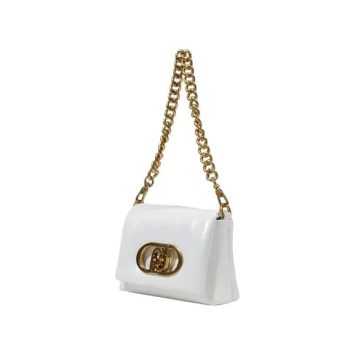 White leather Liu Jo handbag with gold chain strap and metallic clasp