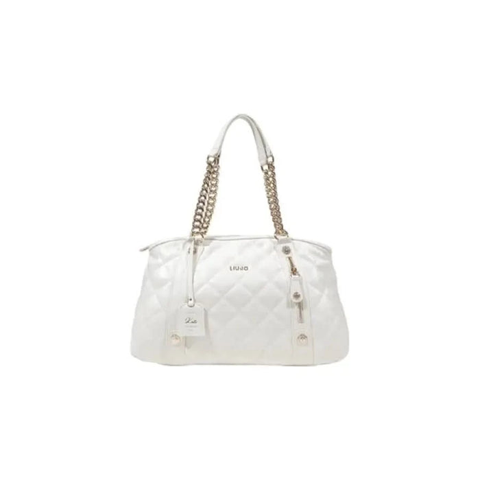 White leather handbag with chain-link shoulder straps by Liu Jo, stylish women’s accessory