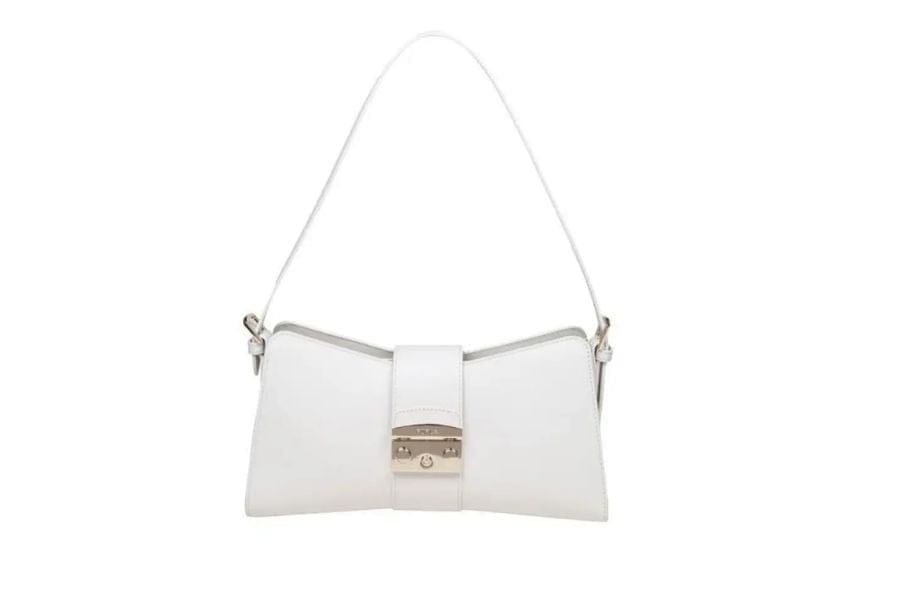 White leather handbag with silver clasp enhances summer outfit ideas to shop style.