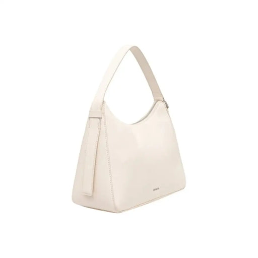 White leather hobo-style handbag with curved shoulder strap by Calvin Klein Women