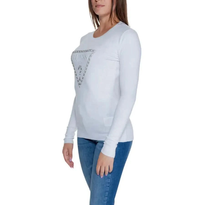 White long-sleeved ’Guess’ logo shirt - Guess Women Knitwear collection