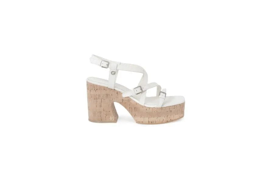 White platform sandal with cork-style heel, perfect for summer outfit ideas to shop.