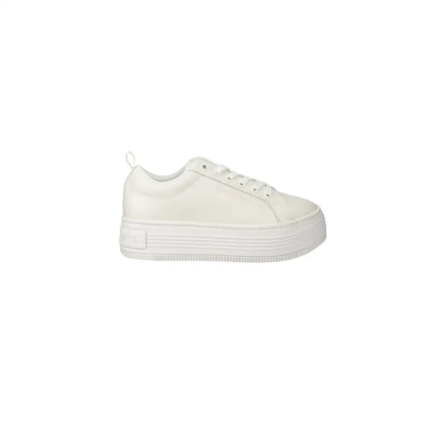 
                      
                        Calvin Klein Jeans Women’s White Platform Sneaker with Thick Sole and Lace-Up Design
                      
                    