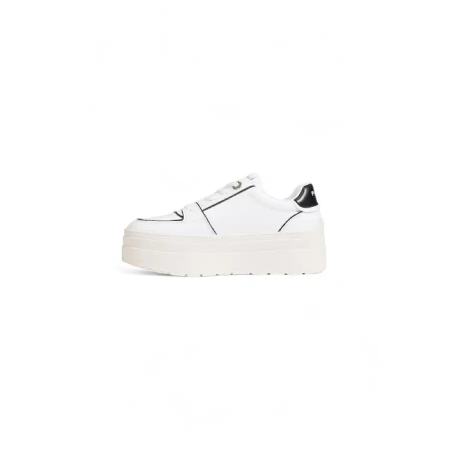 White platform sneaker with thick sole and black heel accent - Pinko Women Sneakers