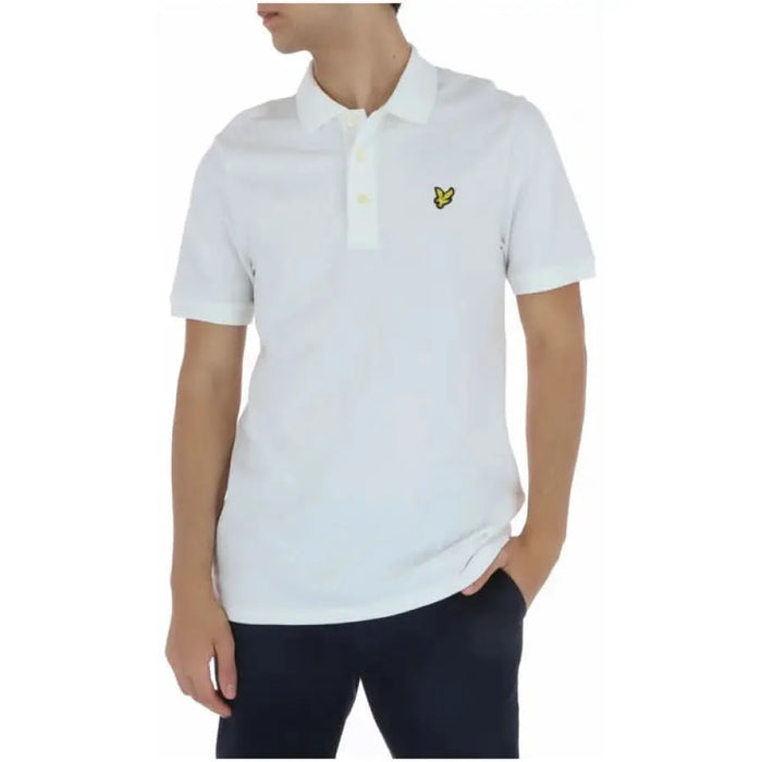 Lyle & Scott men’s white polo shirt with yellow logo for all seasons