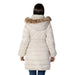 White puffer coat with fur-trimmed hood and belted waist, back view - Guess Women Jacket