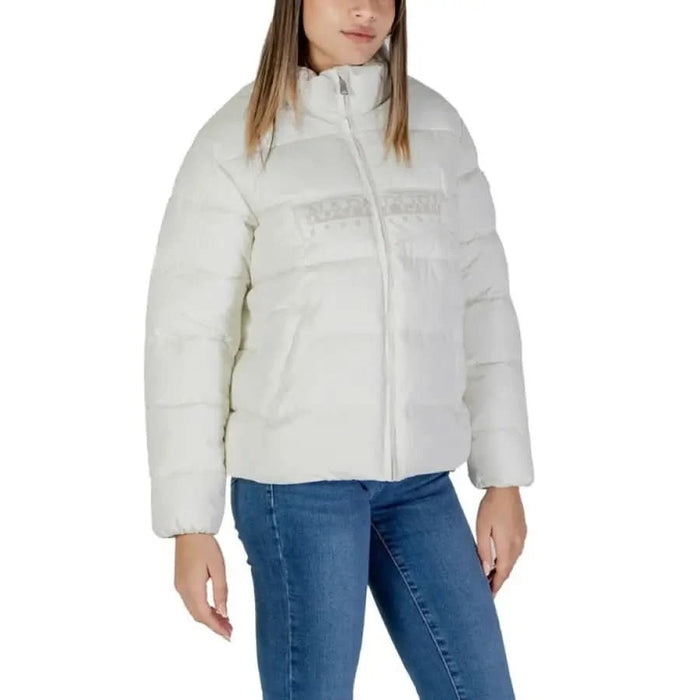 White puffy winter jacket with full-length zipper by Napapijri for women