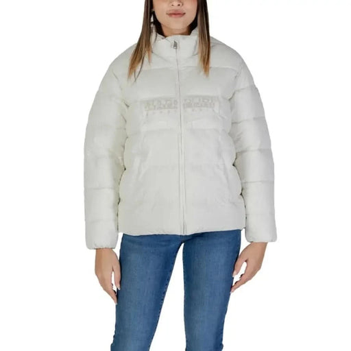 White puffy winter jacket with full zipper front from Napapijri for women