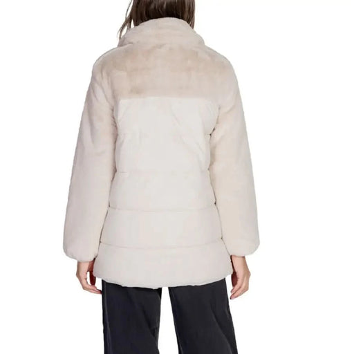 Back view of Only Women Jacket featuring a white puffy winter coat with long sleeves