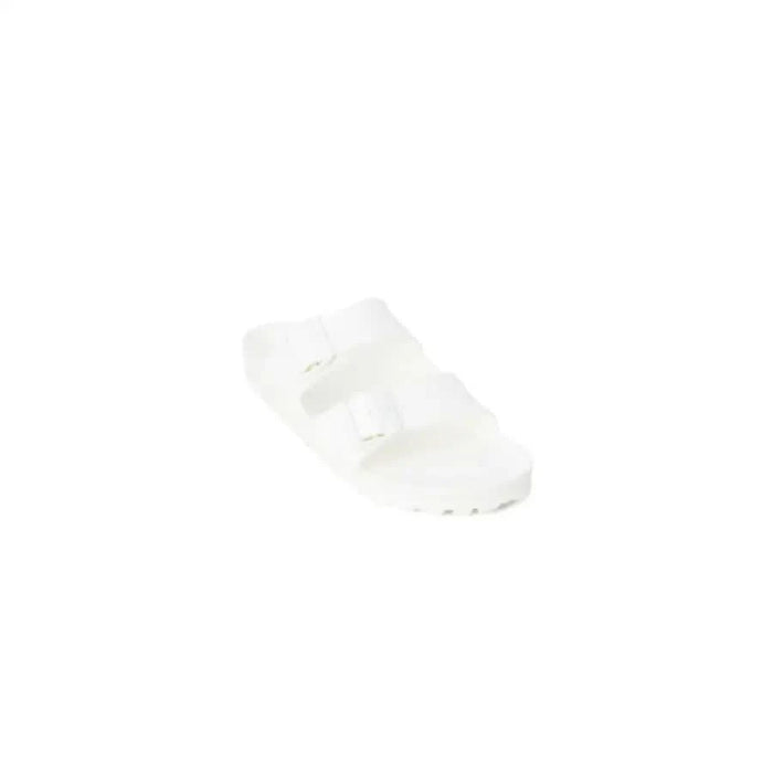 White Birkenstock sandal with two straps and a chunky sole, perfect for women’s casual wear