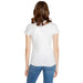 White short-sleeved T-shirt worn by individual with brown hair from the back