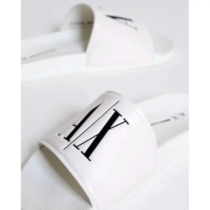 Armani Exchange Women Slippers - White slide sandal with ’VA’ lettering on the strap