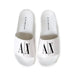 Armani Exchange Women Slippers: White slide sandals with ’AX’ logo branding