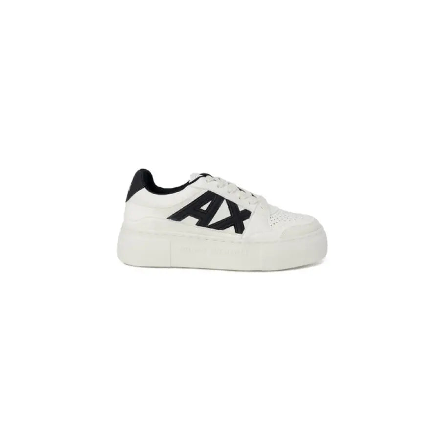 Armani Exchange Women Sneakers: White with black ’AX’ logo and thick sole