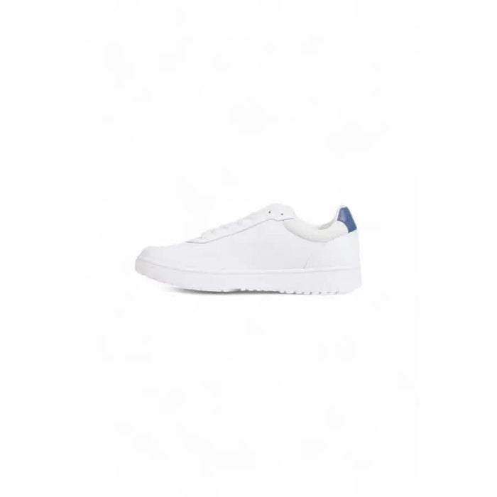 White Tommy Hilfiger Men Sneakers with blue heel accent, stylish and comfortable footwear