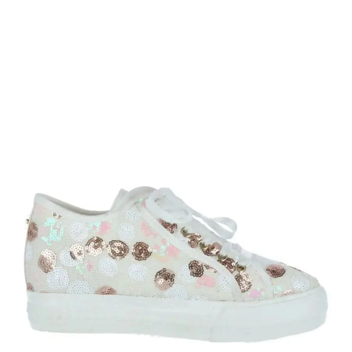 Stylish White Sneaker with Floral Sequin Pattern and Platform Sole - Enrico Coveri Women Sneakers