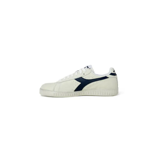 White Diadora Men Sneakers featuring a navy blue side logo and trim