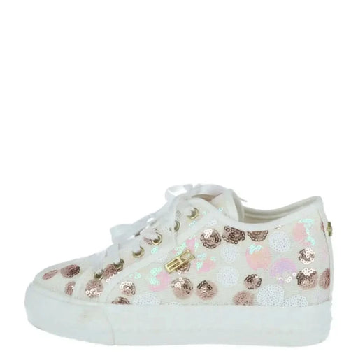 Enrico Coveri Women Sneakers: White sneaker with rose gold heart sequins and iridescent accents