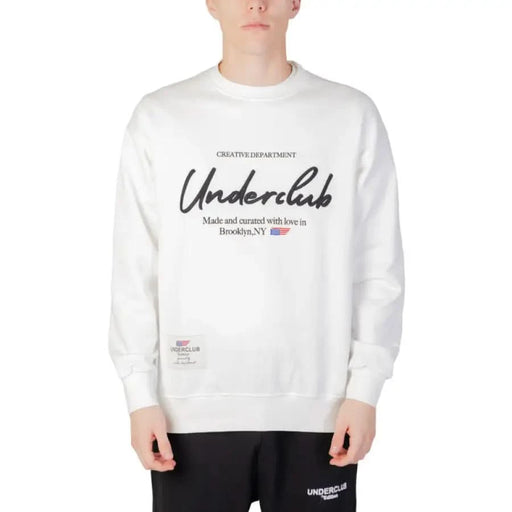 White Underclub Men’s Sweatshirt with black logo showcasing urban city style fashion