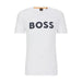 White BOSS Men T-Shirt featuring bold black printed text for a stylish look