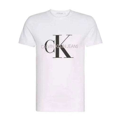 White t-shirt with Calvin Klein Jeans logo on front, featured in Calvin Klein Jeans Men T-Shirt