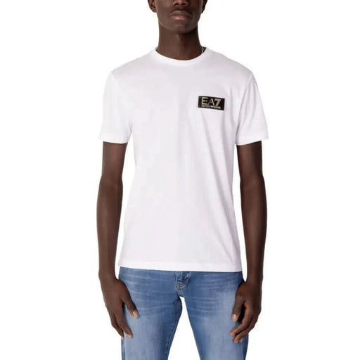 White T-shirt with EA7 logo patch on chest, featured in Ea7 - Ea7 Men T-Shirt product