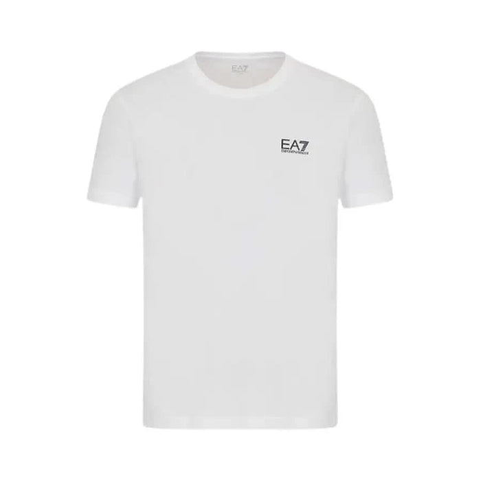 White EA7 logo t-shirt for men displayed in the Ea7 product collection