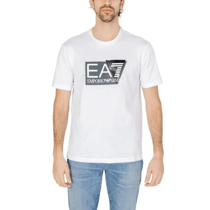 White T-shirt with Emporio Armani logo featured in the Ea7 Men T-Shirt product line