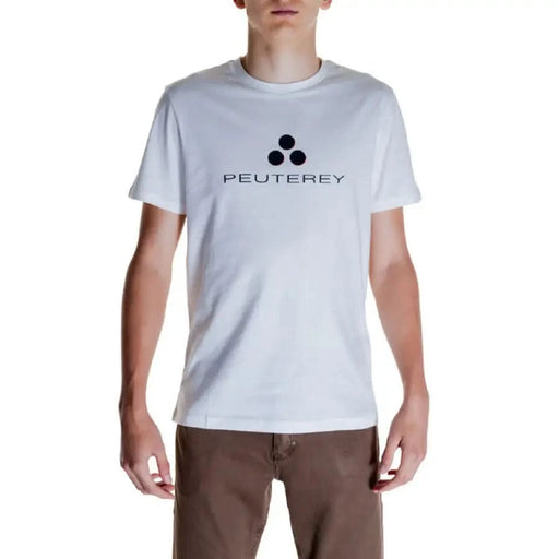 White Peuterey t-shirt with front logo and three black dots printed for men