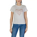 White Guess Active Women T-Shirt featuring rose gold heart-shaped SUPER graphic print