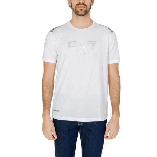 White T-shirt with subtle logo and shoulder details from Ea7 - Ea7 Men T-Shirt collection