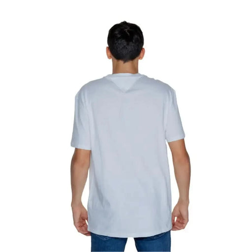 Back view of person wearing White Tommy Hilfiger Jeans T-Shirt for men