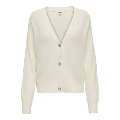 White v-neck cardigan sweater with three buttons from Only Women Cardigan collection