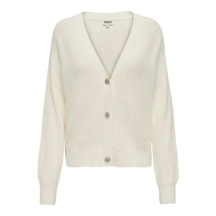 White v-neck cardigan sweater with three buttons from Only Women Cardigan collection