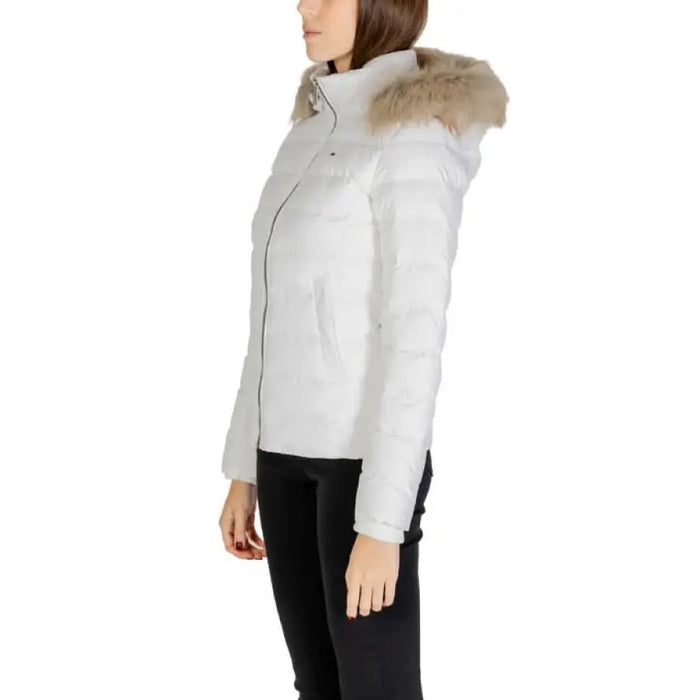 White winter puffer jacket with fur-trimmed hood from Tommy Hilfiger Jeans for women