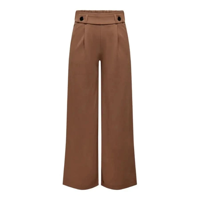 Wide-leg brown high-waisted trousers with decorative buttons - Jacqueline De Yong Women Trousers