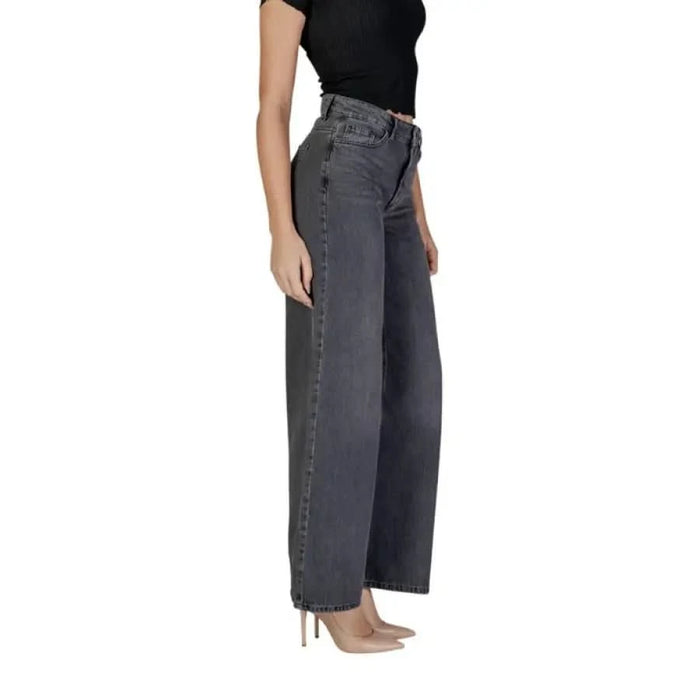 Wide-leg gray high waist denim jeans from Jacqueline De Yong for women