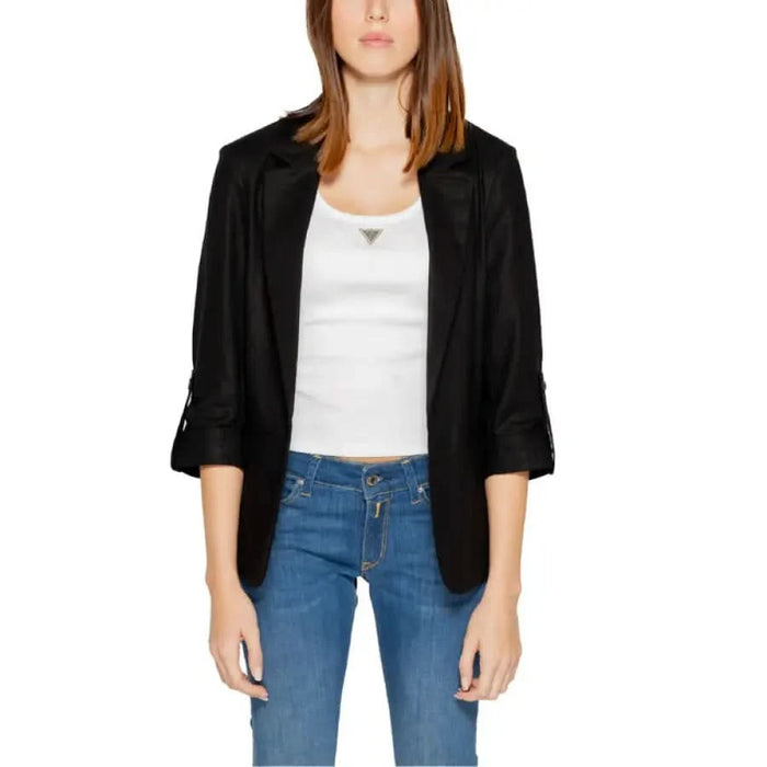 Urban style: woman in black jacket and jeans - Only Women Blazer