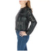 Woman in Patrizia Pepe black leather jacket with studs - Urban Women Blazer