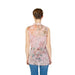 Woman in Guess women blouse, pink floral design, spring summer product.