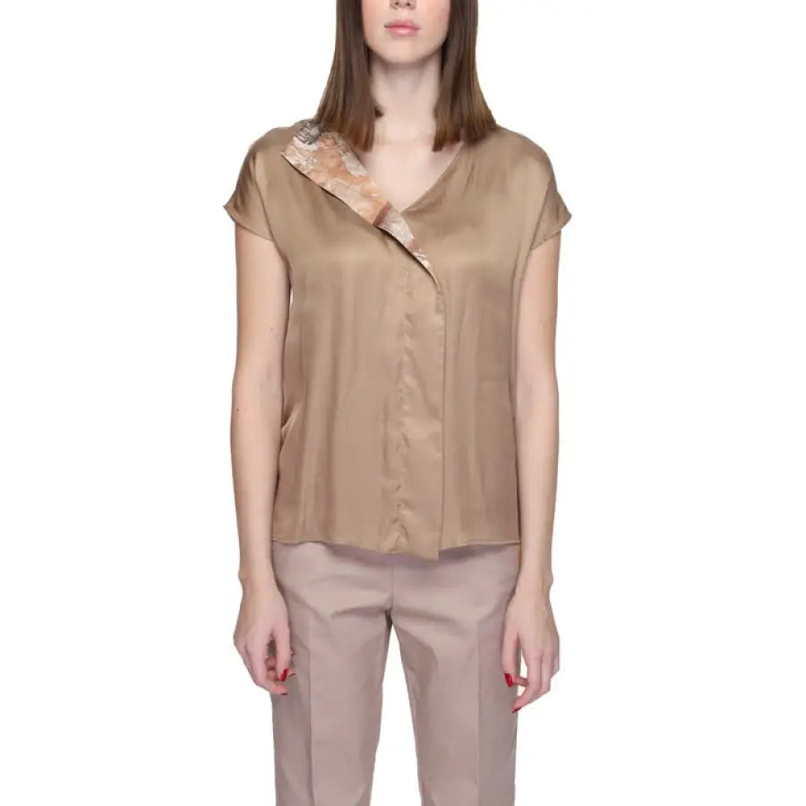 
                      
                        Woman in tan blouse and beige pants - Alviero Martini Prima Classe Women’s Blouse
                      
                    