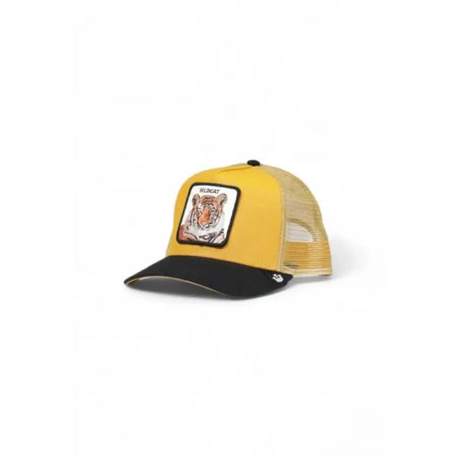 Yellow and black trucker-style baseball cap with tiger patch by Goorin Bros