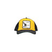 Yellow and black trucker cap featuring a distinctive goose patch by Goorin Bros