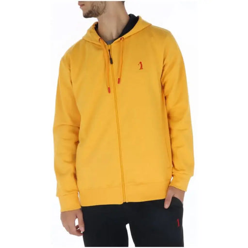 Yellow zip-up hoodie featuring a red logo from U.S. Golf Club Men’s Sweatshirts